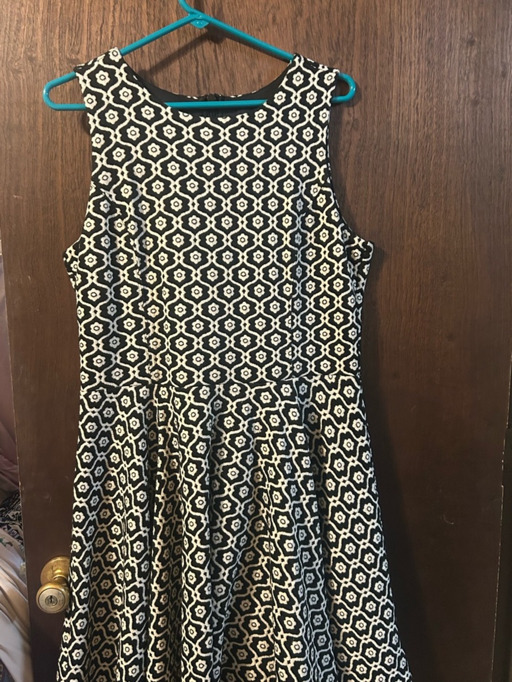 Cynthia Rowley Black and White Geometric Fit-and-Flare Midi Dress
